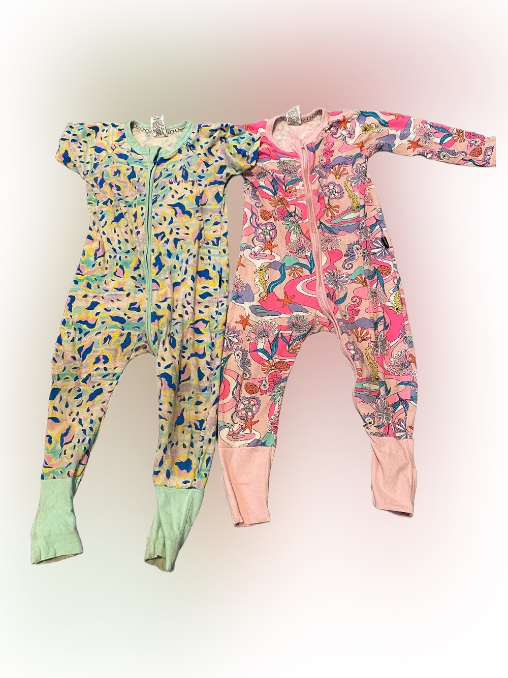 Bonds Wondersuit Pair | Pink Floral & Mint Print Zip-Front One-Pieces